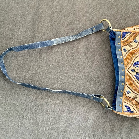 Christiana Beaded Blue/Ivory/Brown Shoulder Bag - Picture 15 of 16